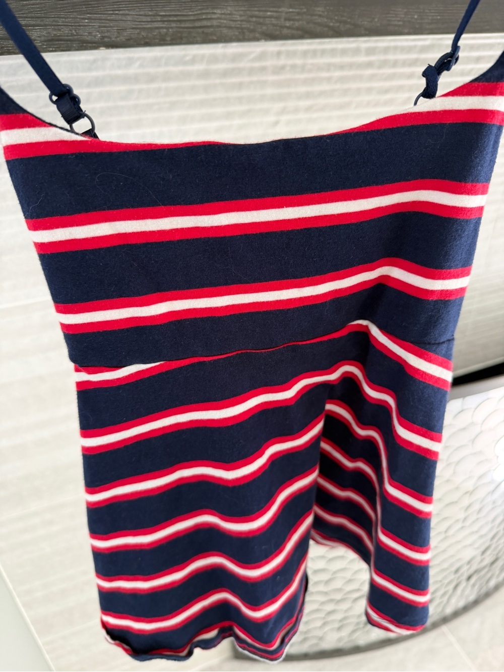 Navy, Red & White Striped Sleeveless Dress